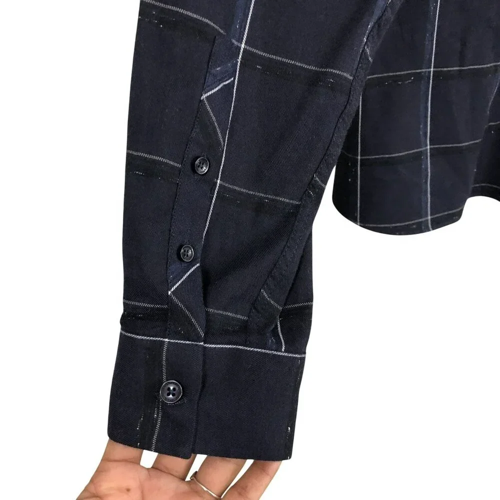 Jared Lang After Hours Dress Shirt Navy Windowpane Check Button Down Size L Mens